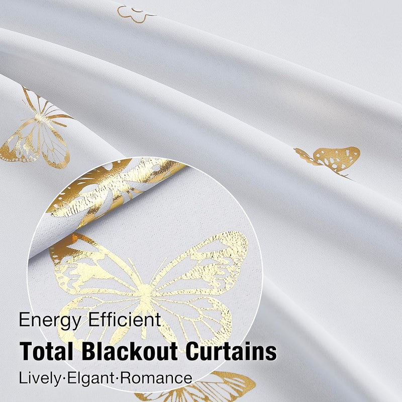 Jubilantex Gold Butterfly Blackout Curtains on Greyish White with Black Layer,Thermal Insulated Window Curtains for Bedroom Girls Room,52x84,2 Panels - Image 5